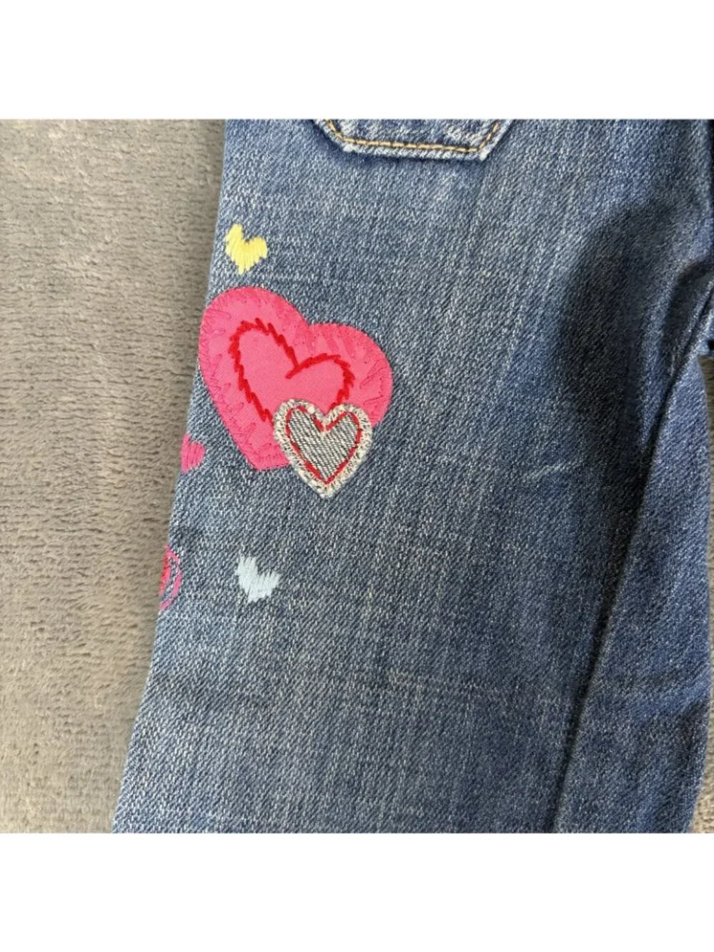 Baby Gap Denim Stretch Toddler Embroidered Jeans Size 3t Patched Flare Leg Y2K